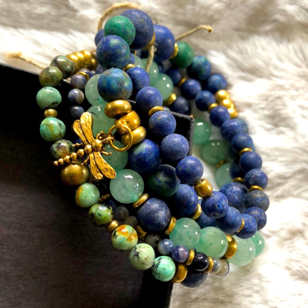 Handmade beaded bracelet‎ set natural stones
